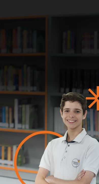 Aluno do Ensino Fundamental do Primeiro Mundo em biblioteca